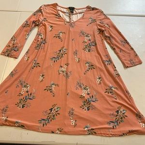 Salmon floral print dress with neckline detail